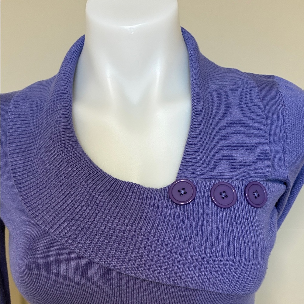 Ricki's Elegant Purple Asymmetrical Cowl Neck Sweater; Button Accents; Size: XS - Picture 3 of 8